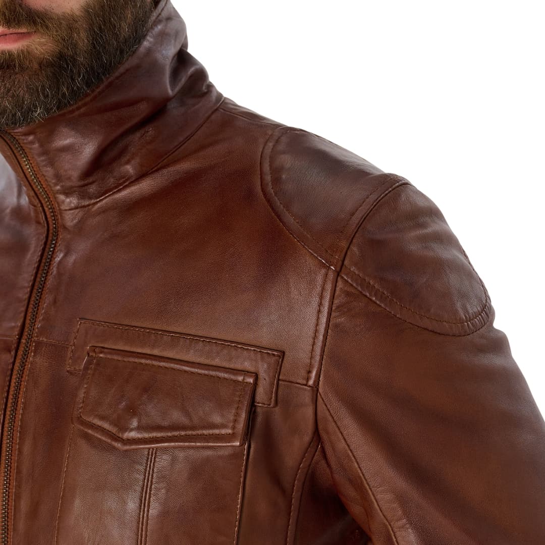 Mens Coffee Brown Leather Trucker Jacket 1