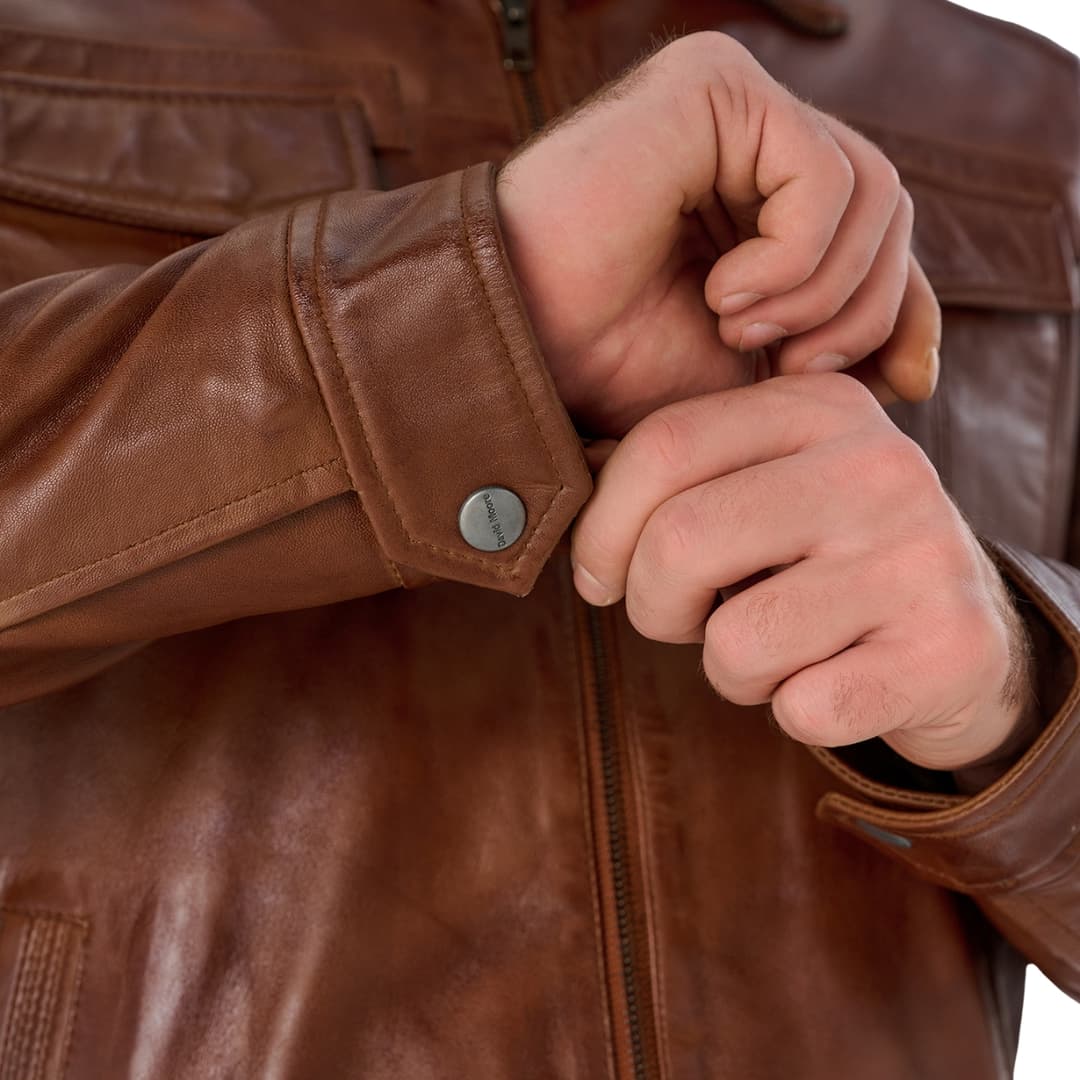 Mens Coffee Brown Leather Trucker Jacket 1