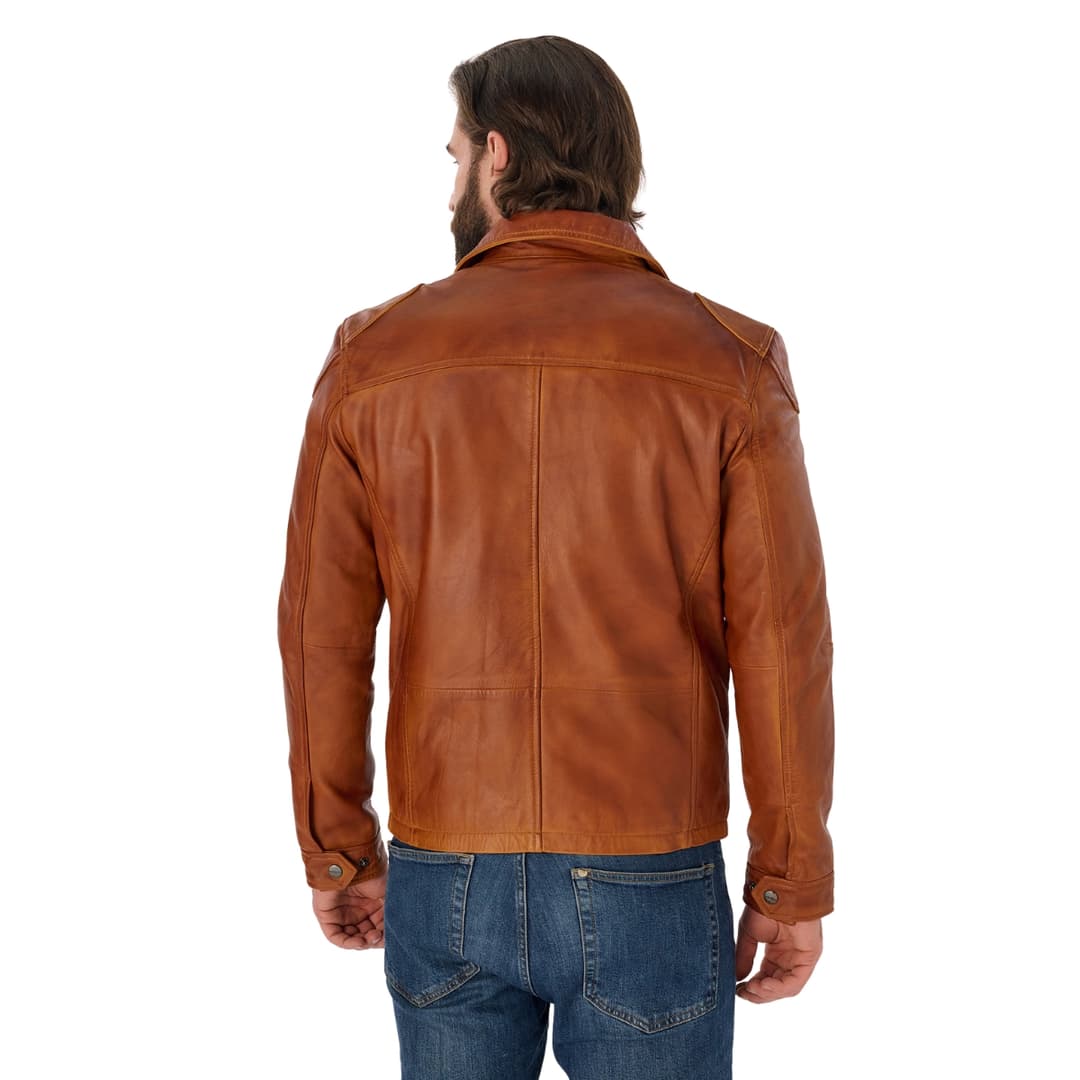 Mens Cognac Brown Leather Trucker Jacket