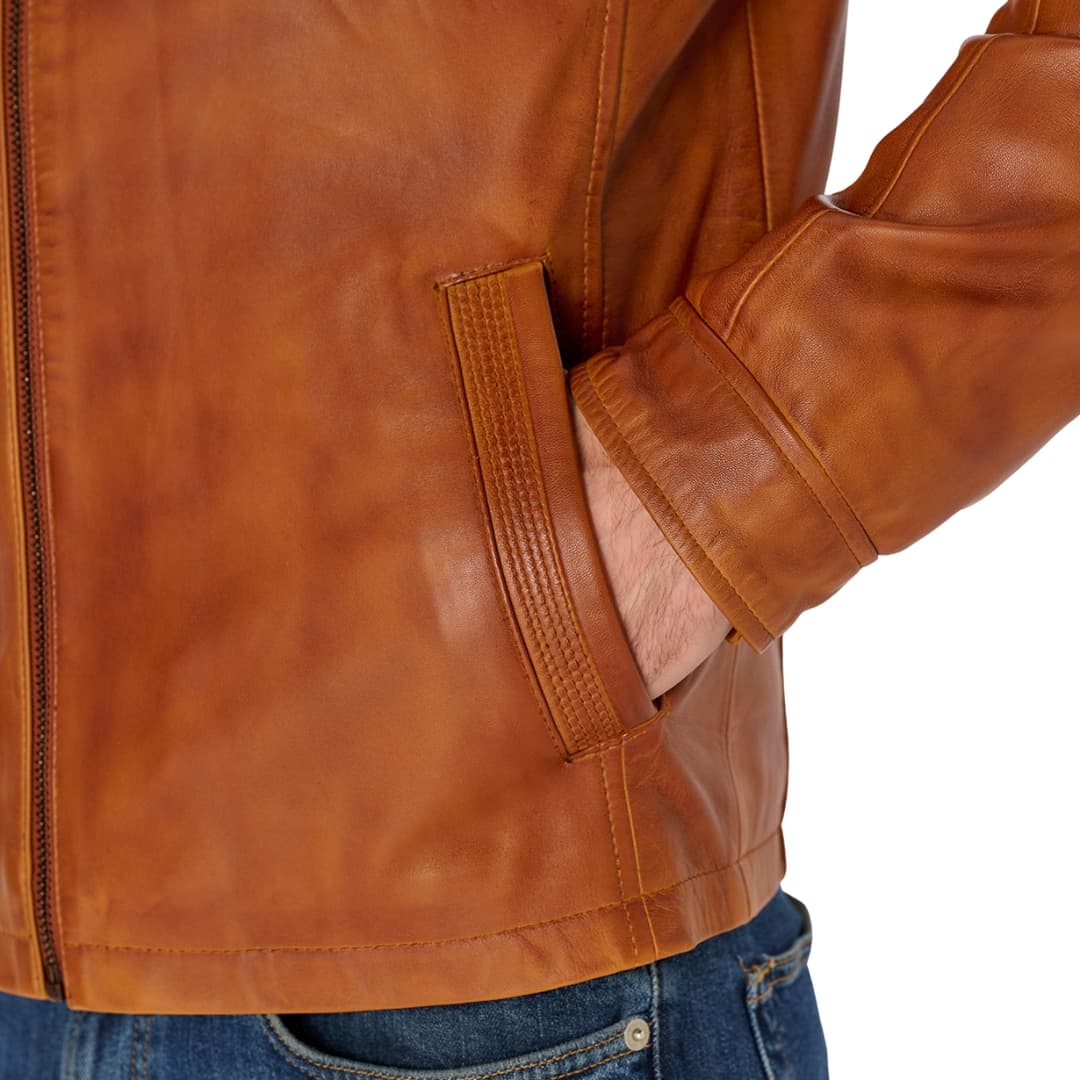 Mens Cognac Brown Leather Trucker Jacket