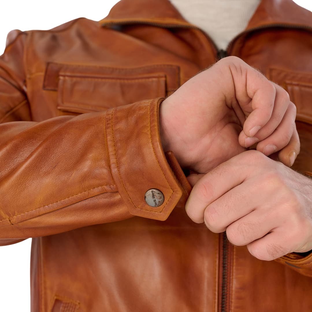 Mens Cognac Brown Leather Trucker Jacket