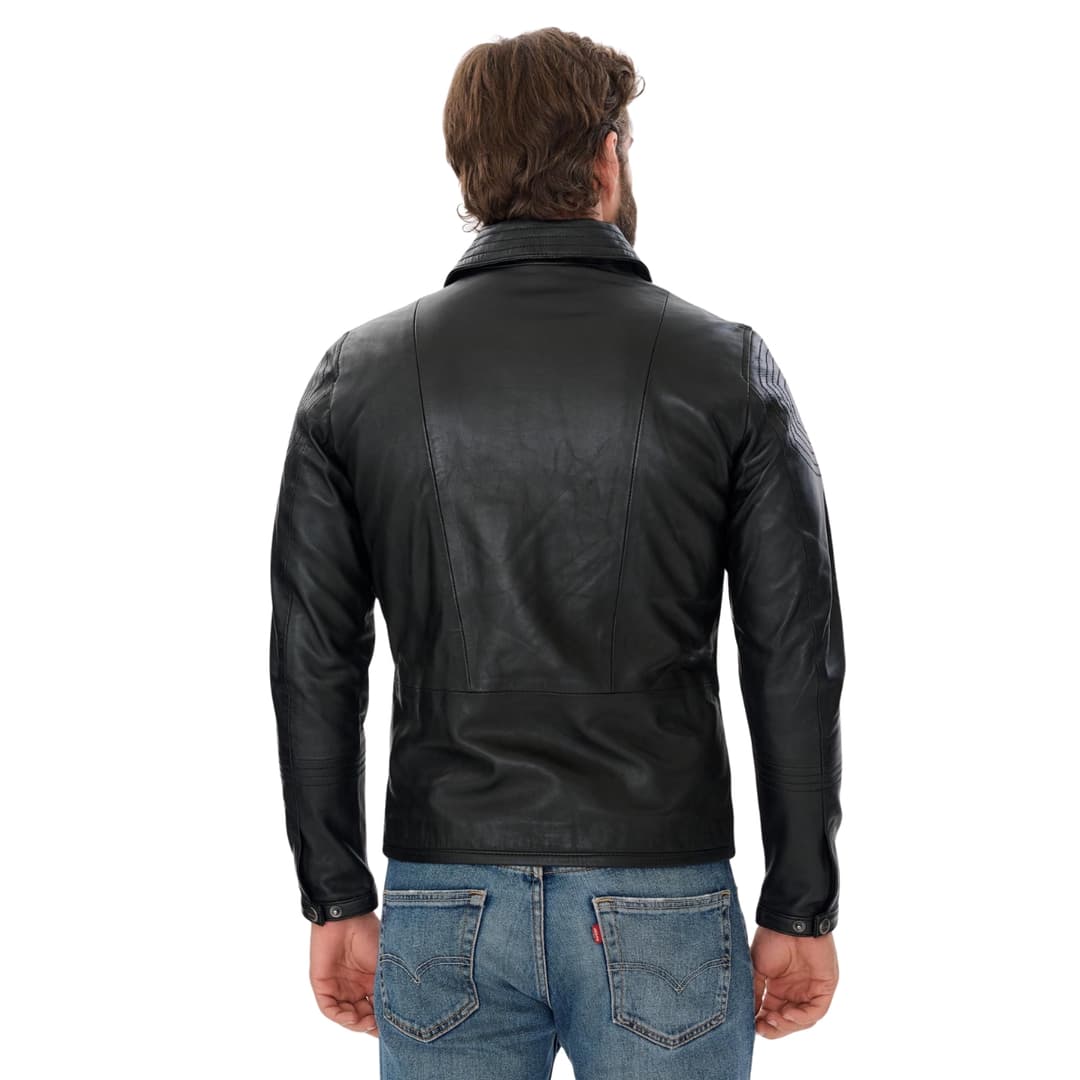 Mens Double Breasted Black Leather Jacket