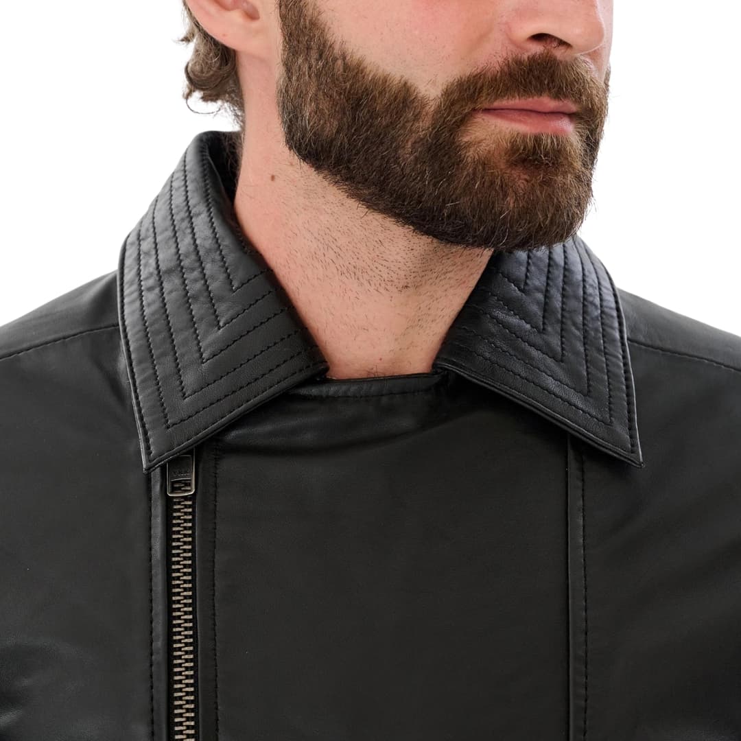 Mens Double Breasted Black Leather Jacket