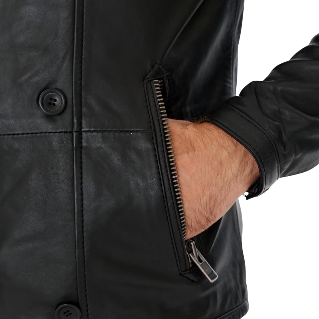 Mens Double Breasted Black Leather Jacket