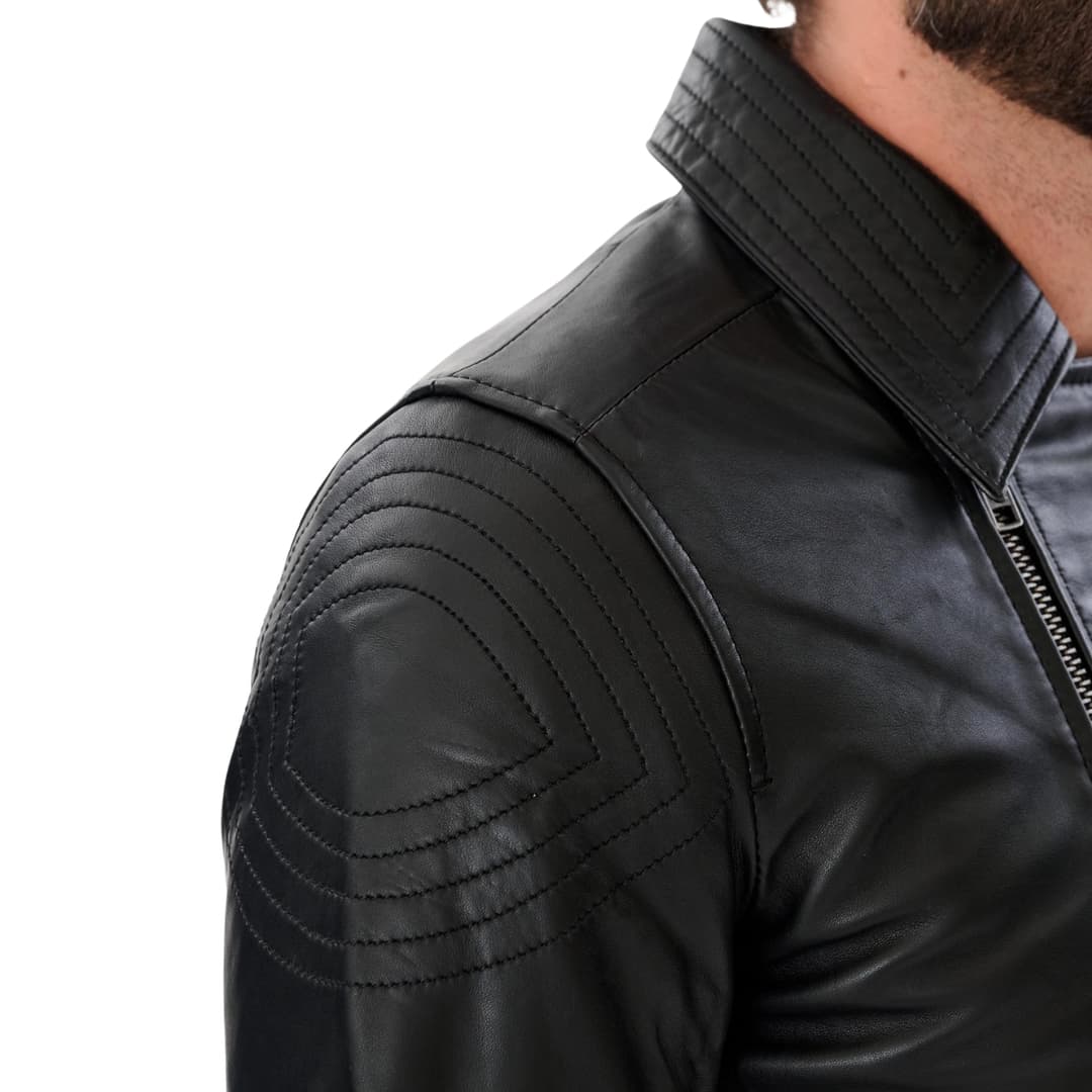 Mens Double Breasted Black Leather Jacket