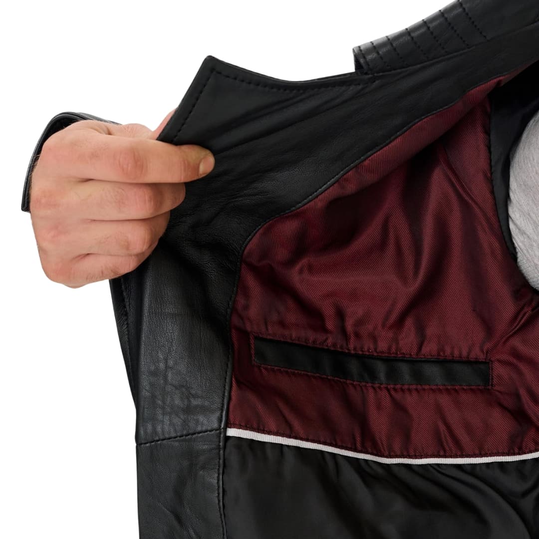 Mens Double Breasted Black Leather Jacket