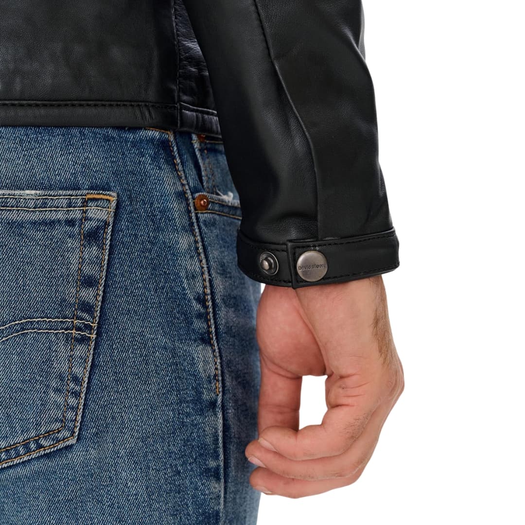 Mens Double Breasted Black Leather Jacket