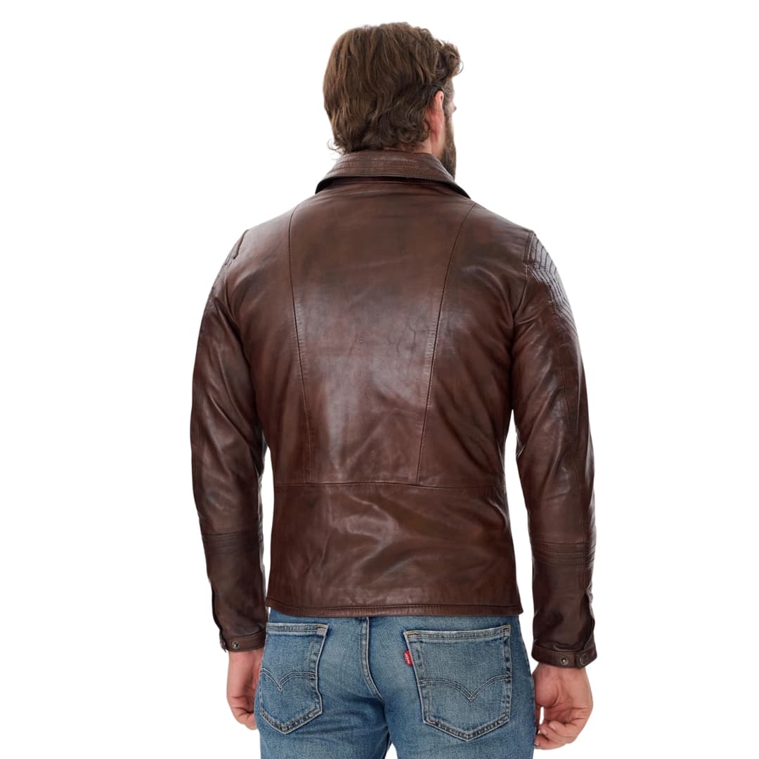 Mens Double Breasted Brown Leather Jacket