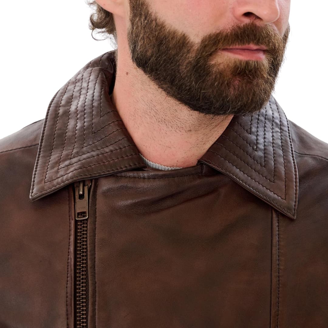 Mens Double Breasted Brown Leather Jacket