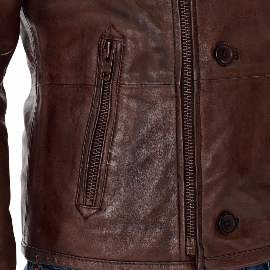 Mens Double Breasted Brown Leather Jacket