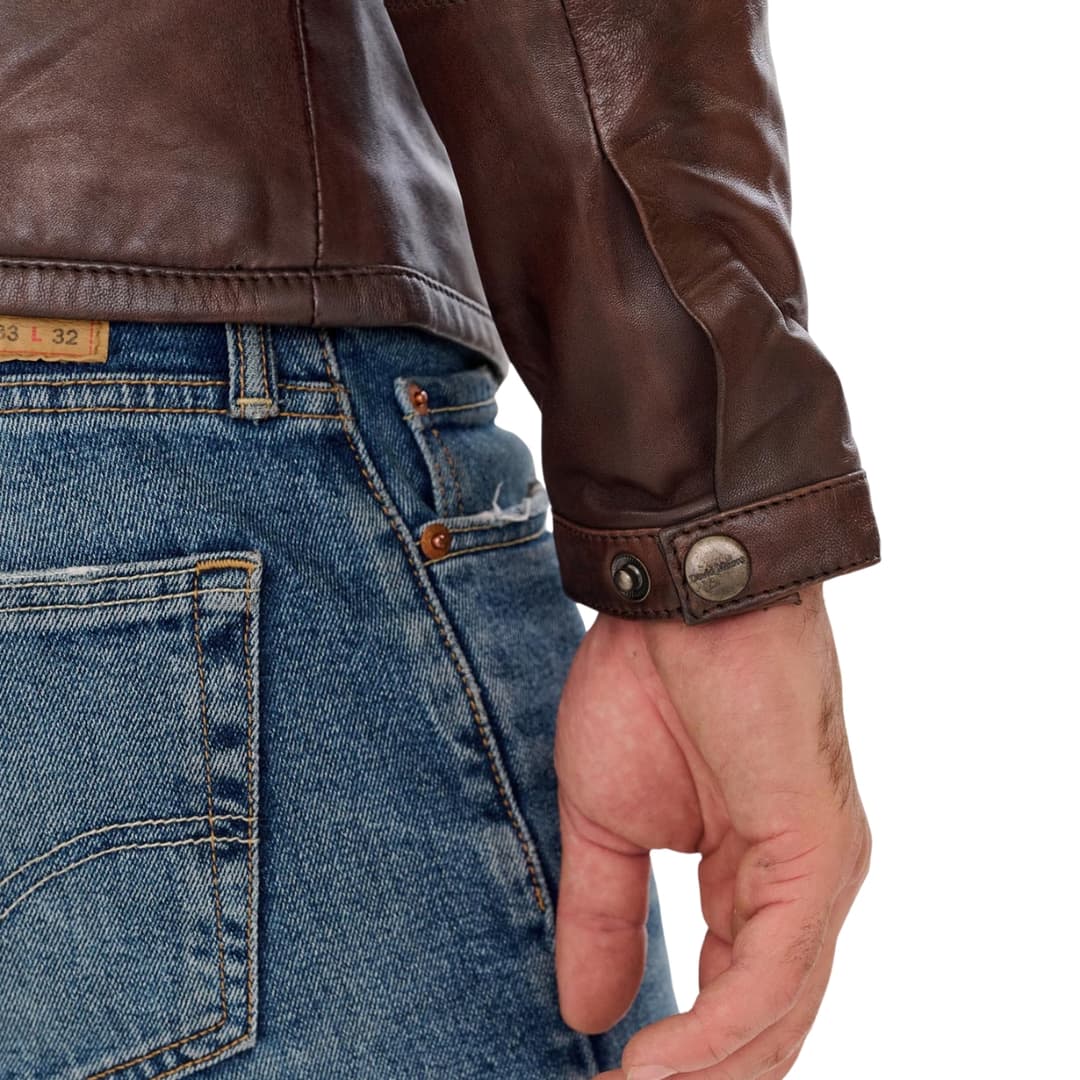 Mens Double Breasted Brown Leather Jacket