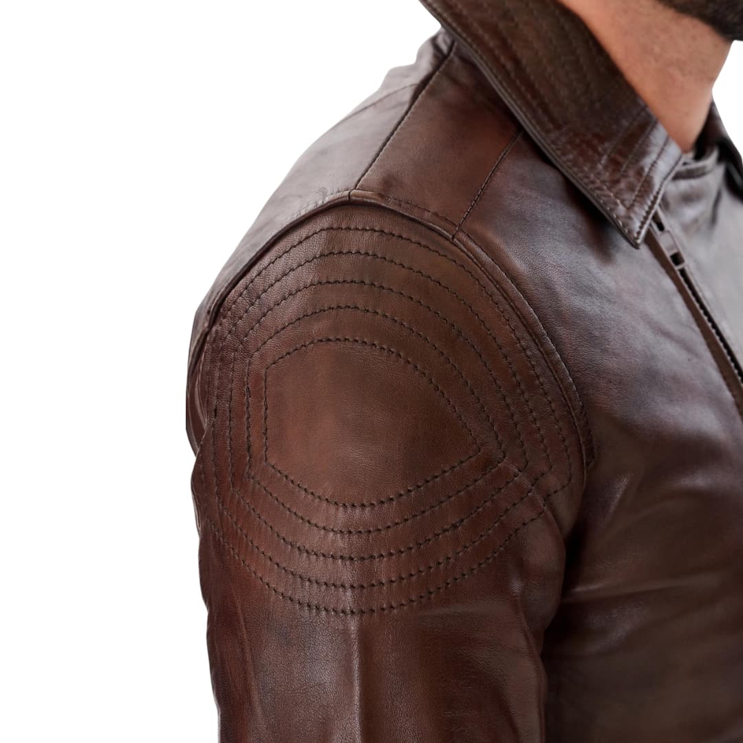 Mens Double Breasted Brown Leather Jacket