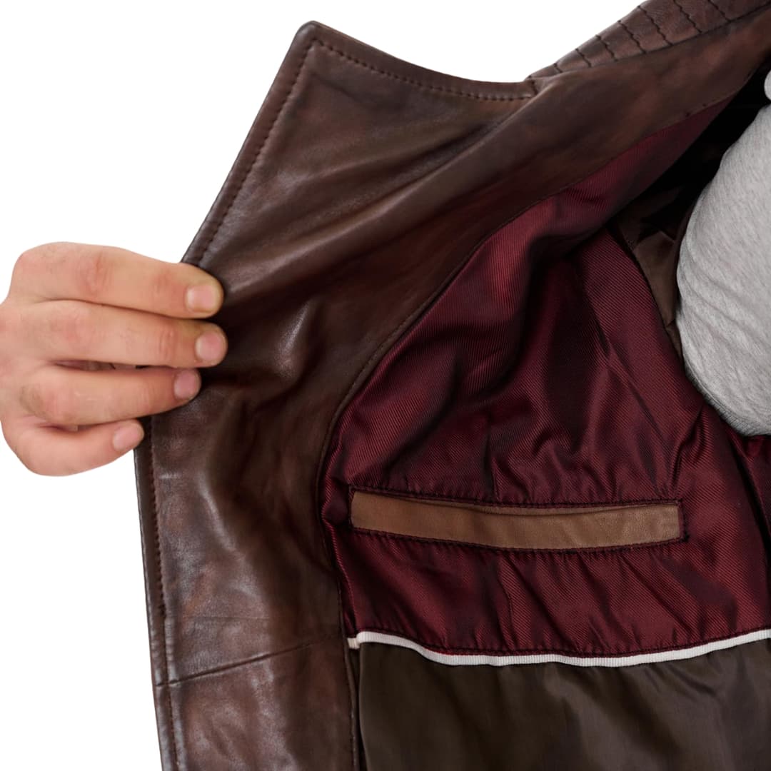 Mens Double Breasted Brown Leather Jacket