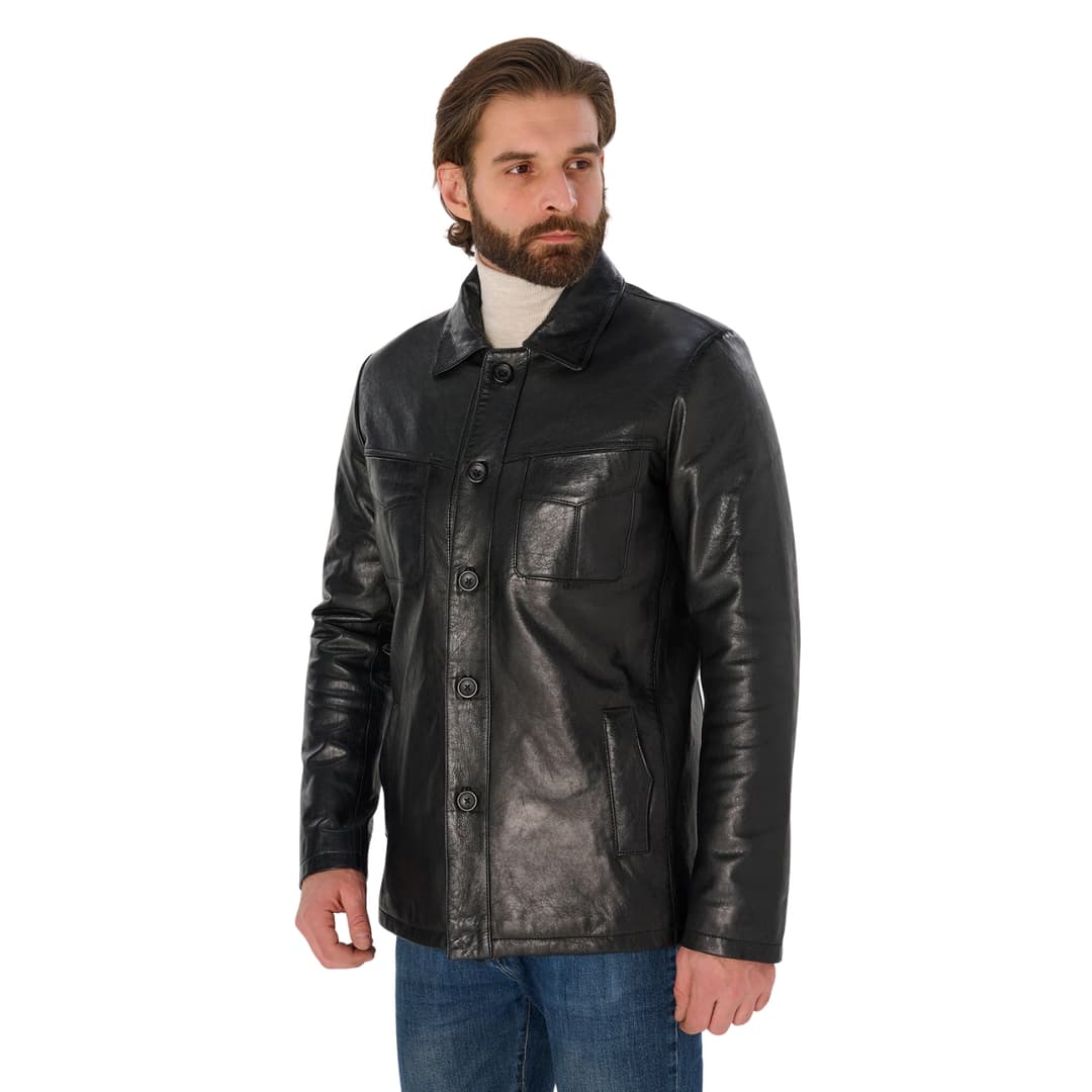 Mens Sheepskin Vintage Black Genuine Leather Jacket
