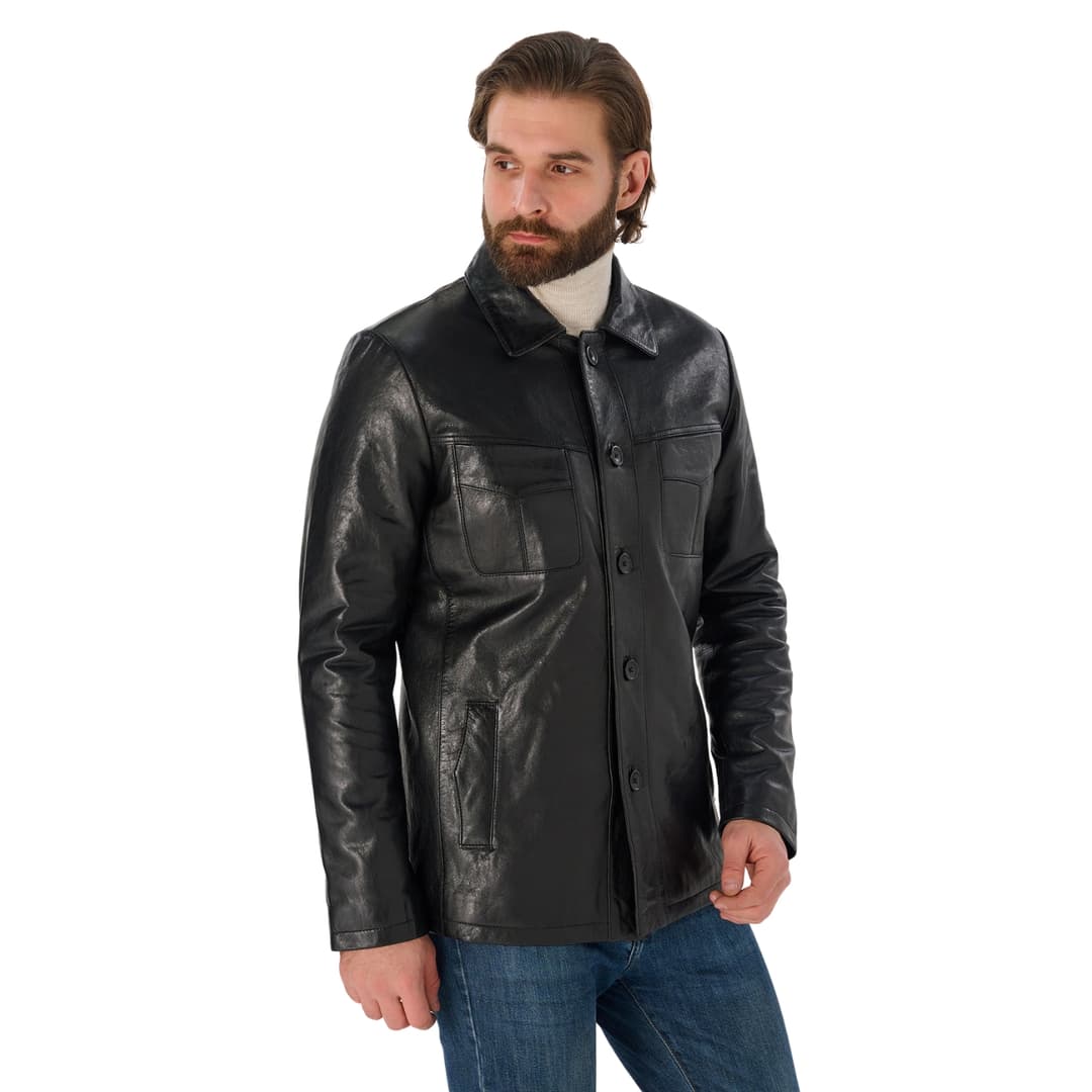 Mens Sheepskin Vintage Black Genuine Leather Jacket