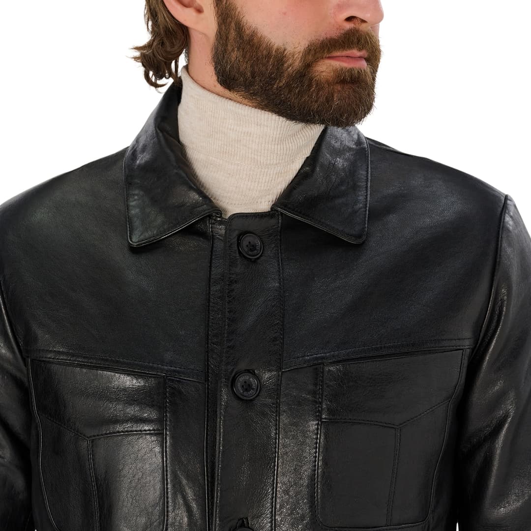 Mens Sheepskin Vintage Black Genuine Leather Jacket