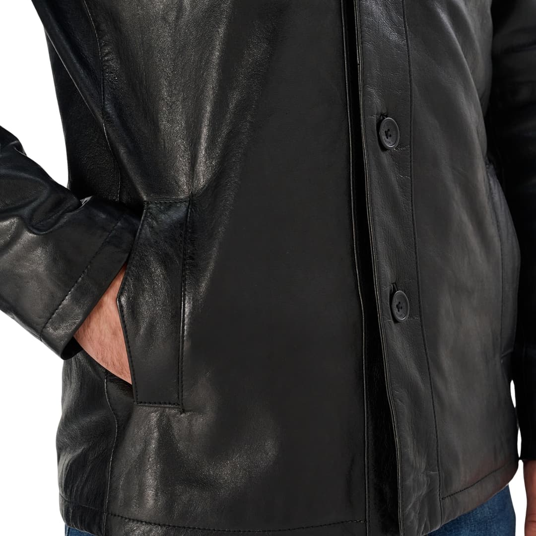 Mens Sheepskin Vintage Black Genuine Leather Jacket