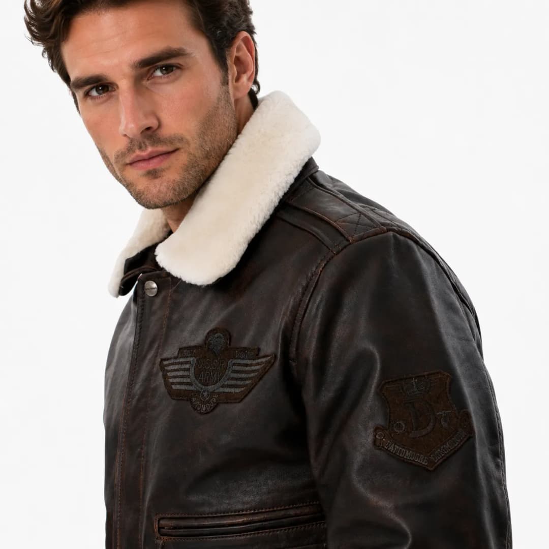 Mens Air Force Pilot Bomber Jacket With Shearling Collar-7