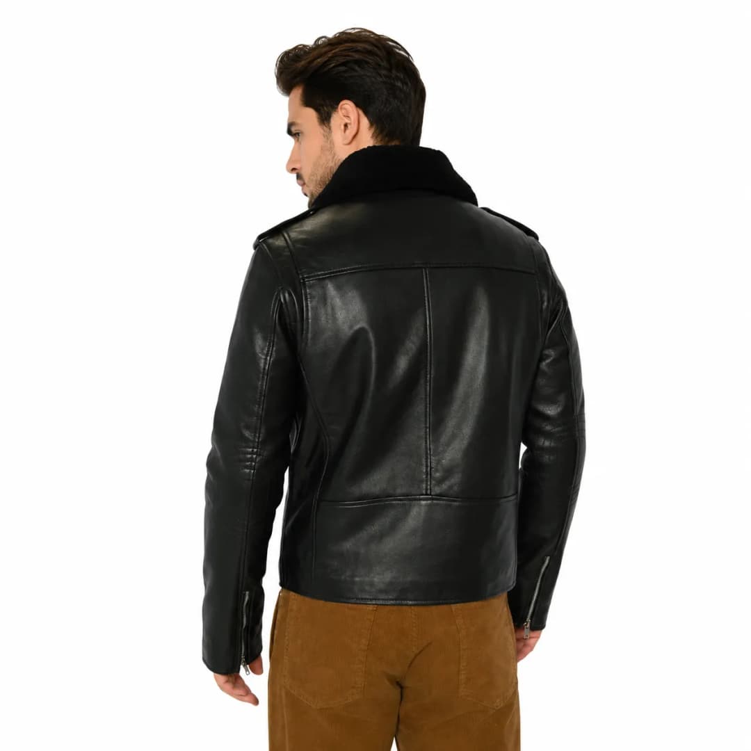 Mens Black Leather Flight Bomber Jacket_5