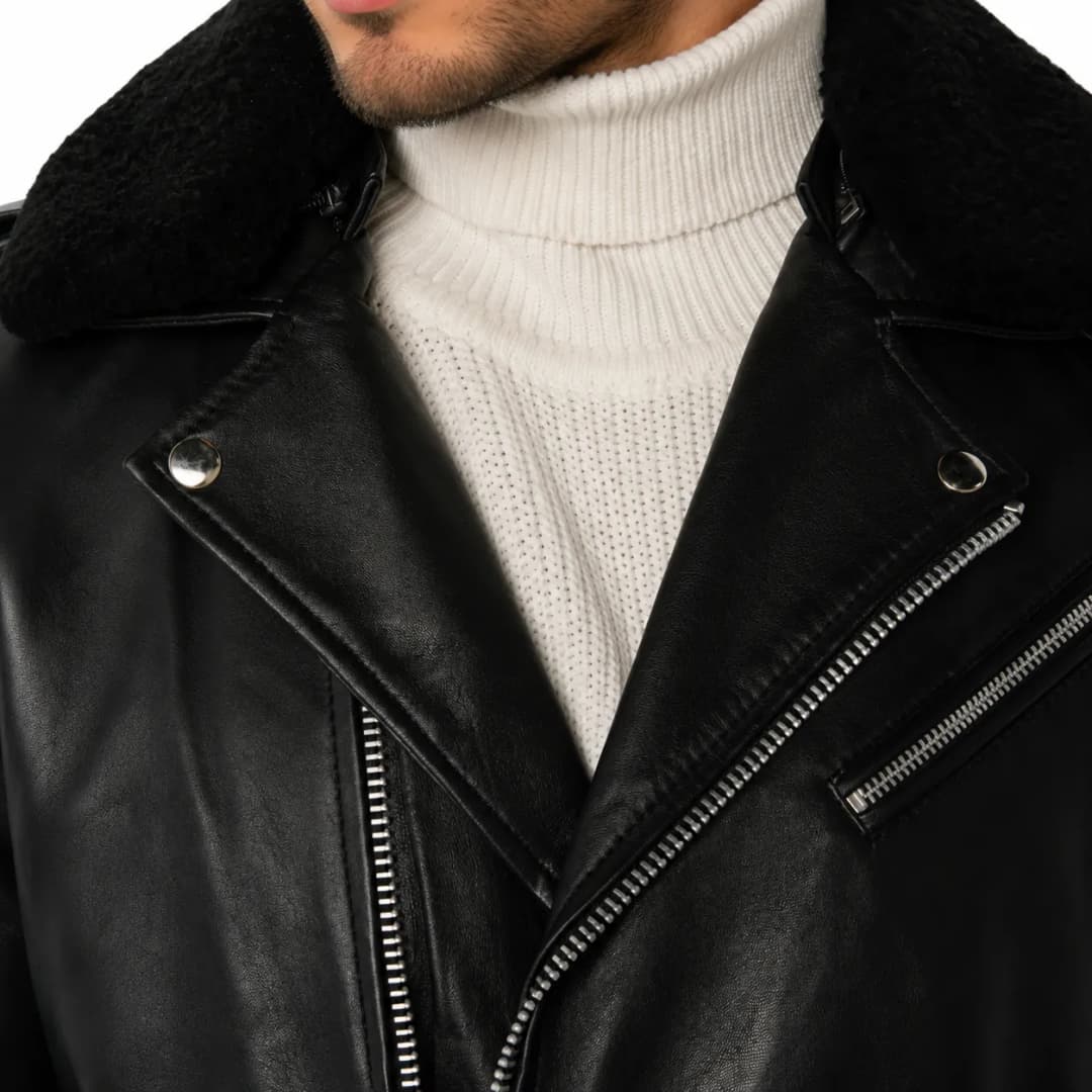 Mens Black Leather Flight Bomber Jacket_6