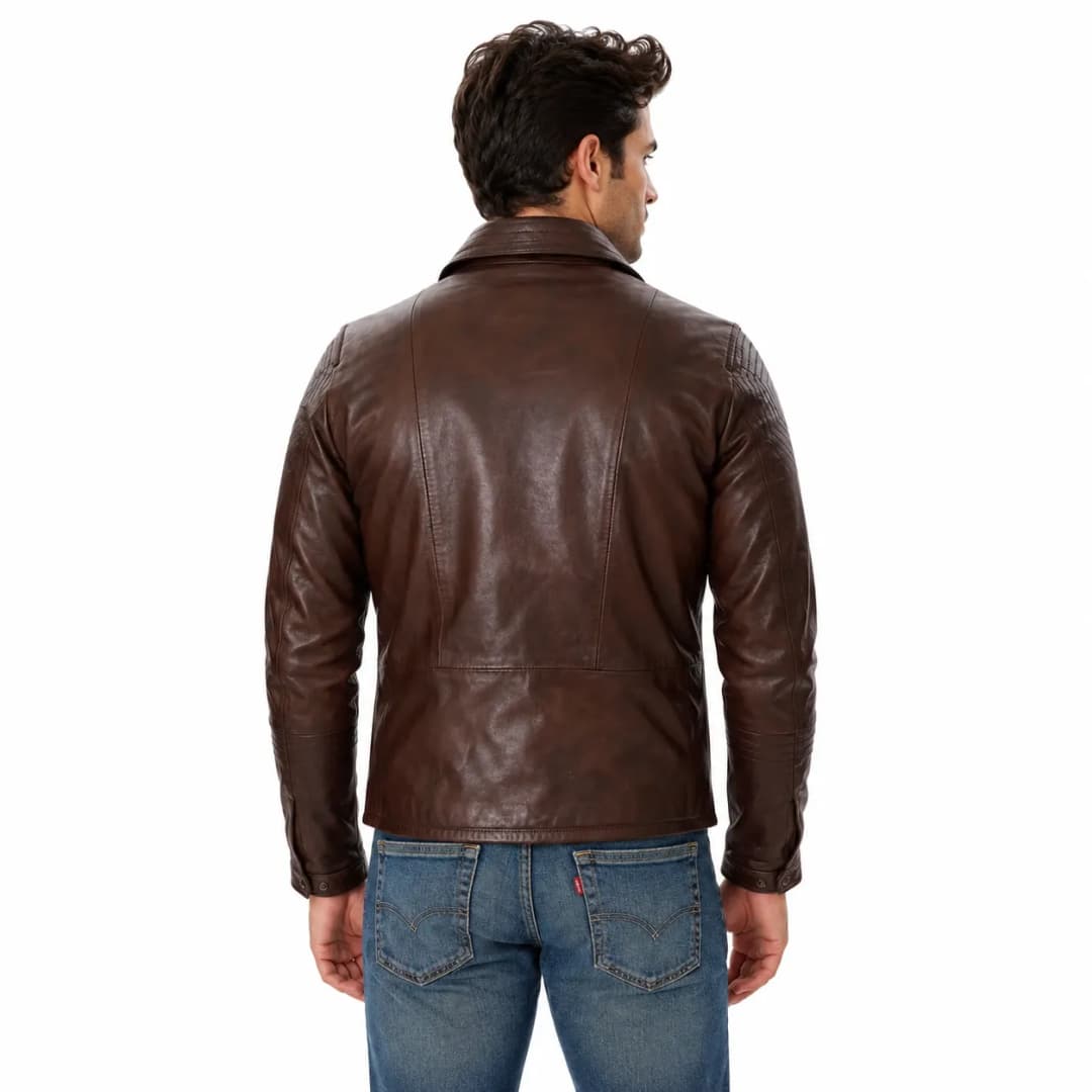 Mens Double Breasted Brown Leather Jacket_4