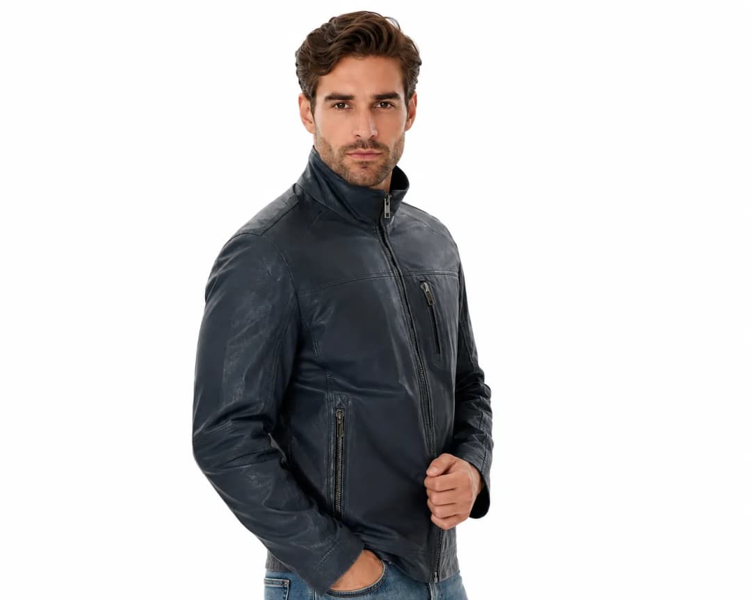 Mens Vintage Blue Leather Jacket_2