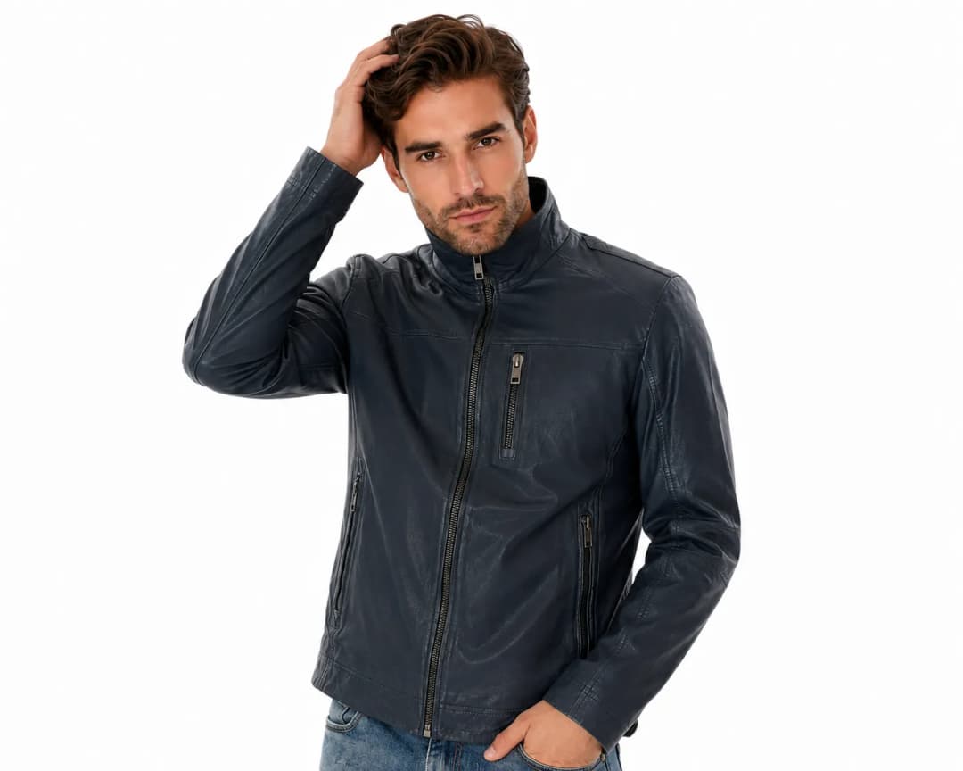 Mens Vintage Blue Leather Jacket_3