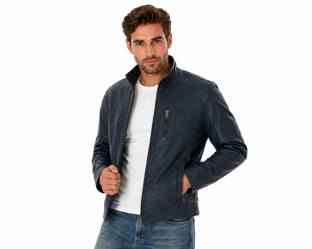Mens Vintage Blue Leather Jacket_4