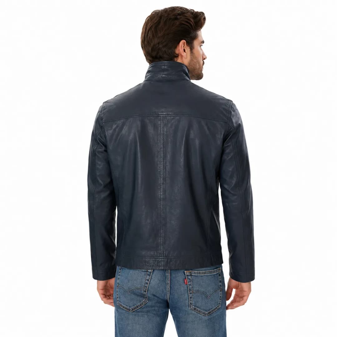 Mens Vintage Blue Leather Jacket_5