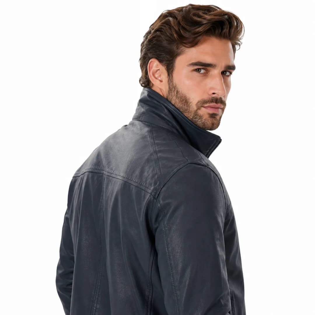Mens Vintage Blue Leather Jacket_7