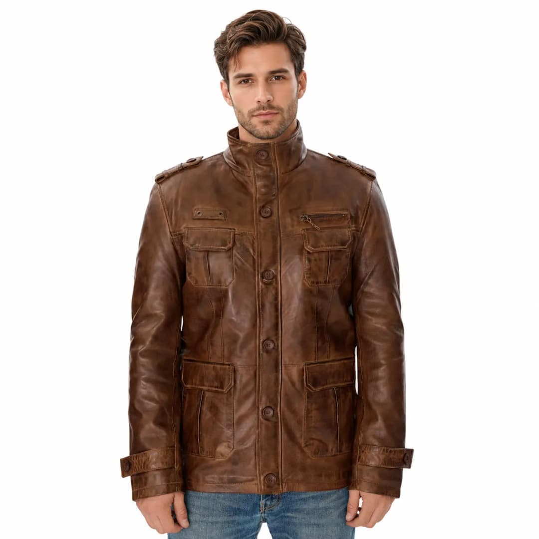 Mens Vintage Brown Leather Jacket_1
