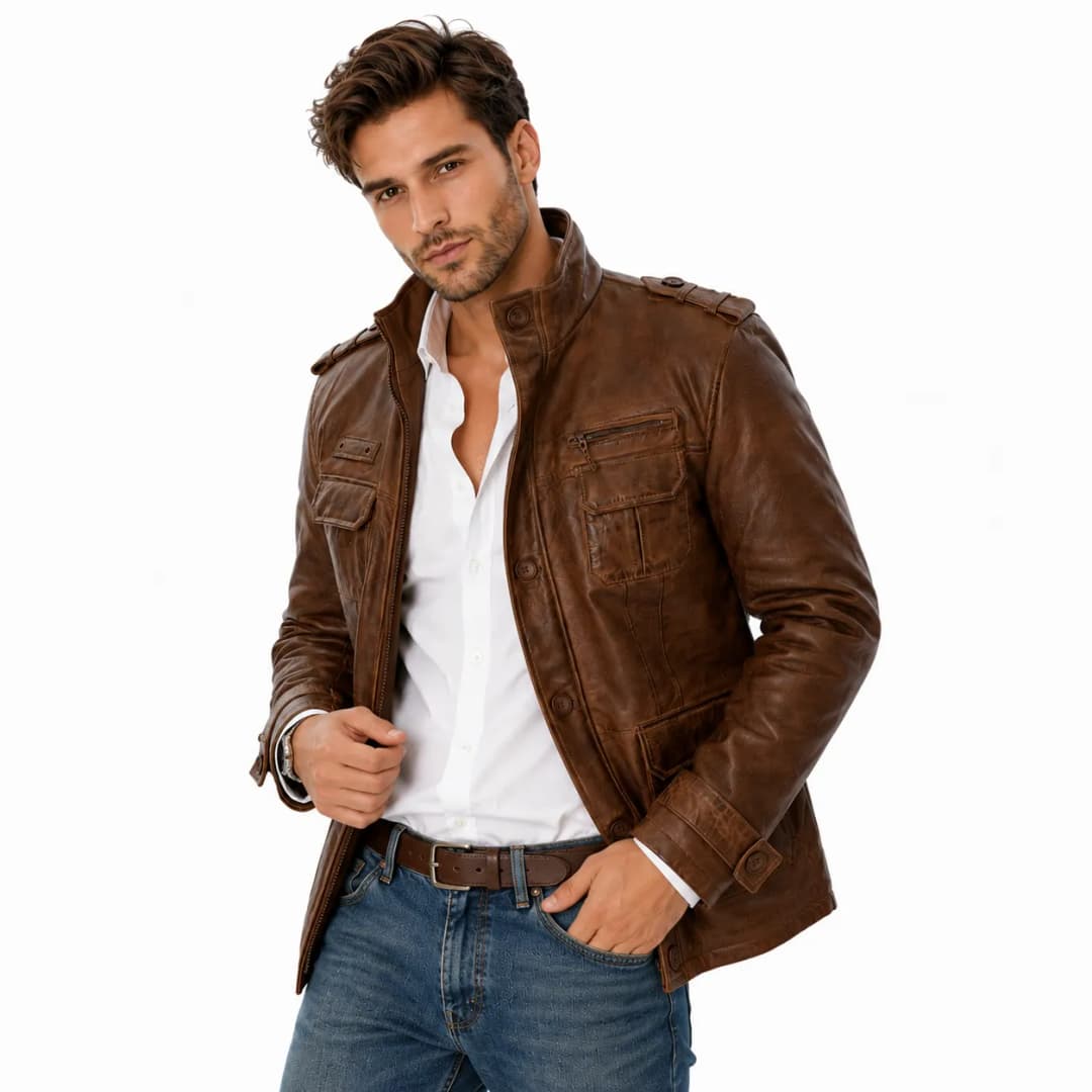 Mens Vintage Brown Leather Jacket_4