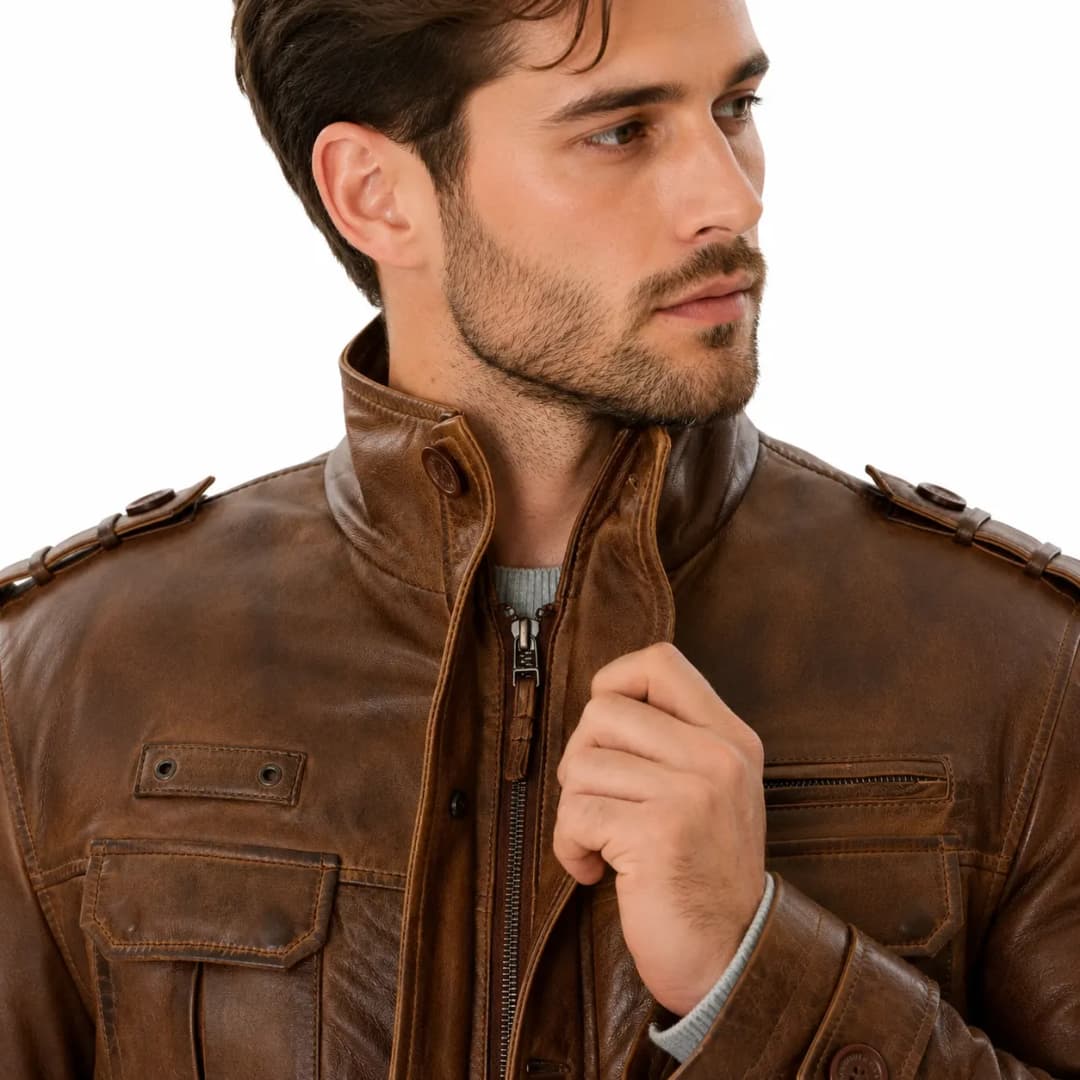 Mens Vintage Brown Leather Jacket_7
