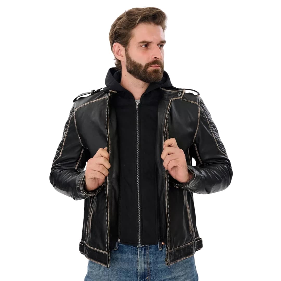 Suicide Squad Joker Mens Leather Hooded Jacket