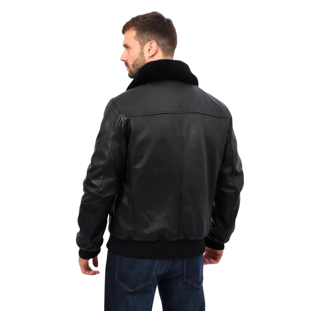 Mens Black Aviator Leather Bomber Jacket (3)