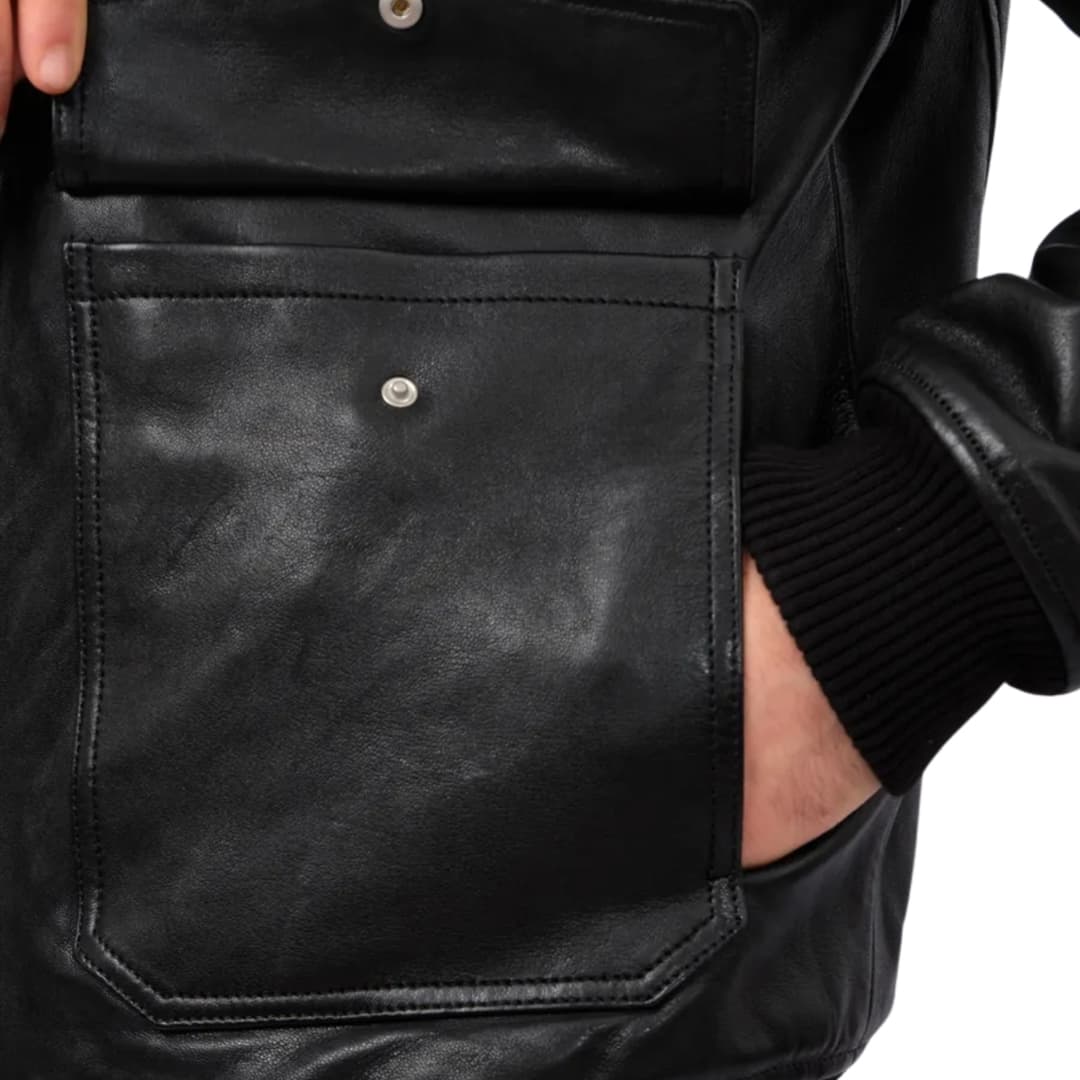 Mens Black Aviator Leather Bomber Jacket (5)