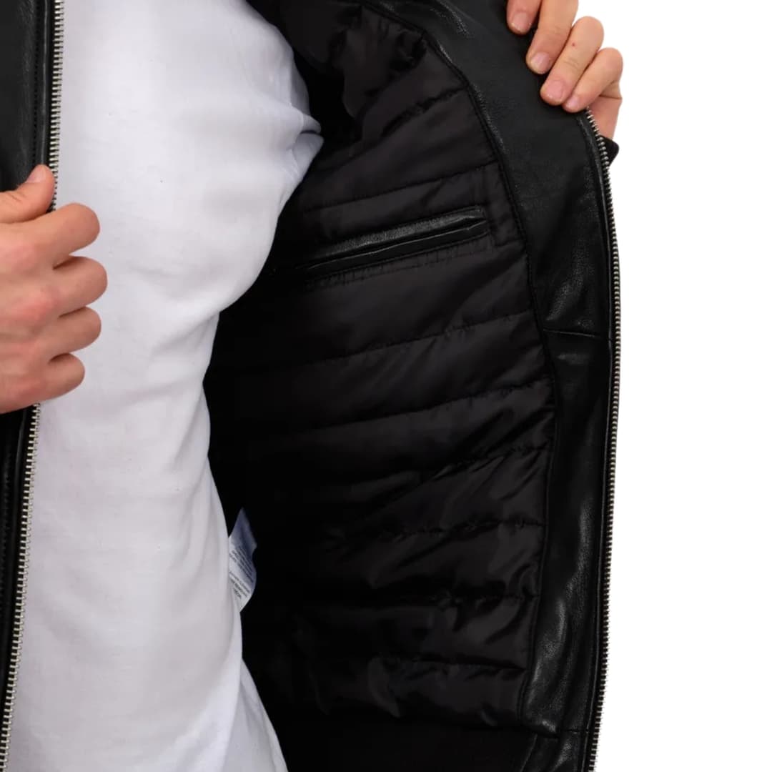 Mens Black Aviator Leather Bomber Jacket (6)