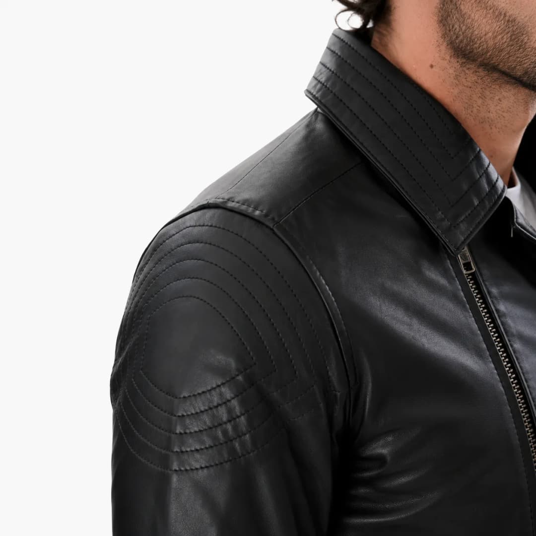 Mens Double Breasted Black Leather Jacket_7