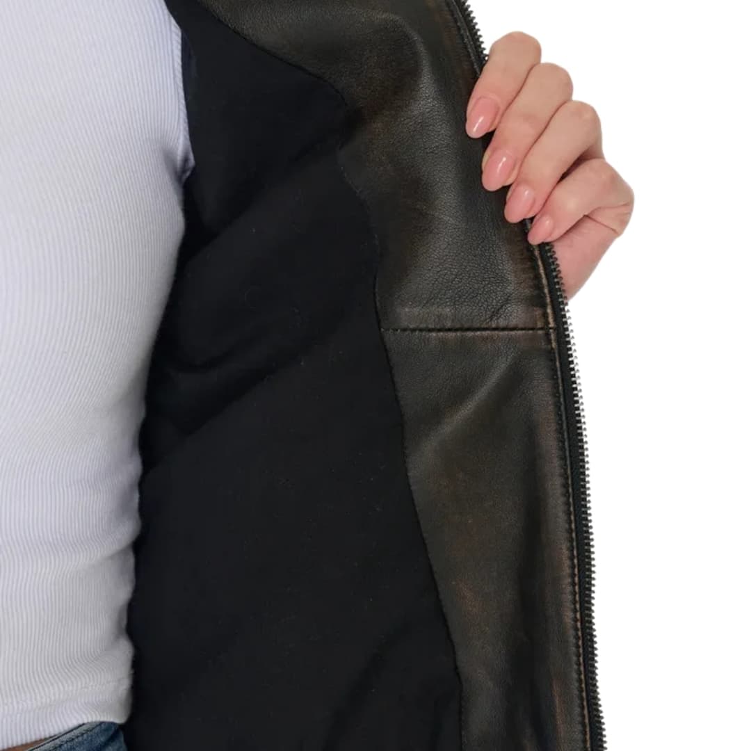 Womens Distressed Brown Leather Bomber Jacket (7)