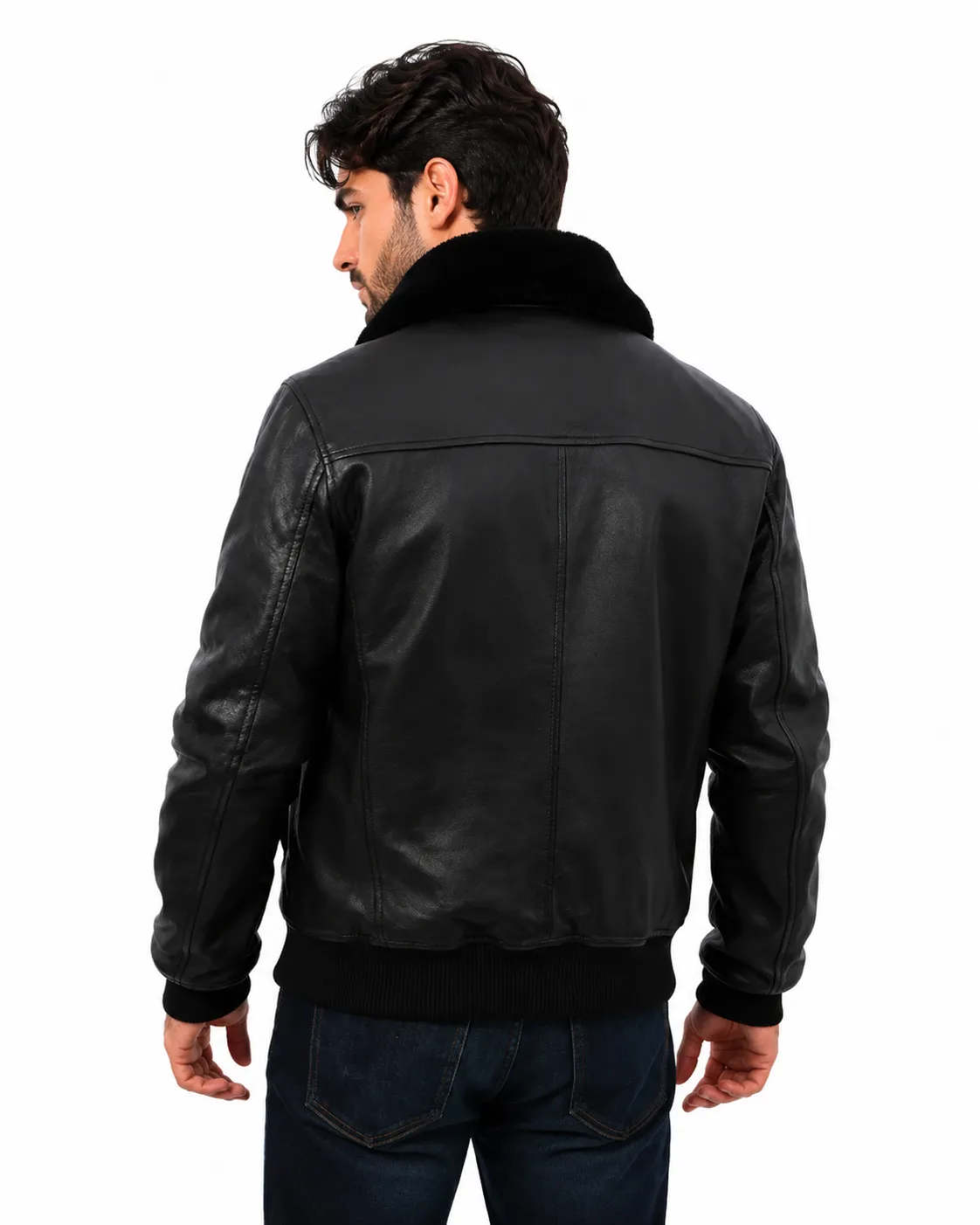 Black Aviator Leather Bomber_6